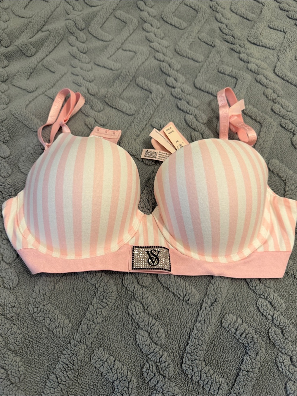 NWT Victoria's Secret ✨ICONIC✨ Pink & White Striped Demi Push-Up Bra - 38C